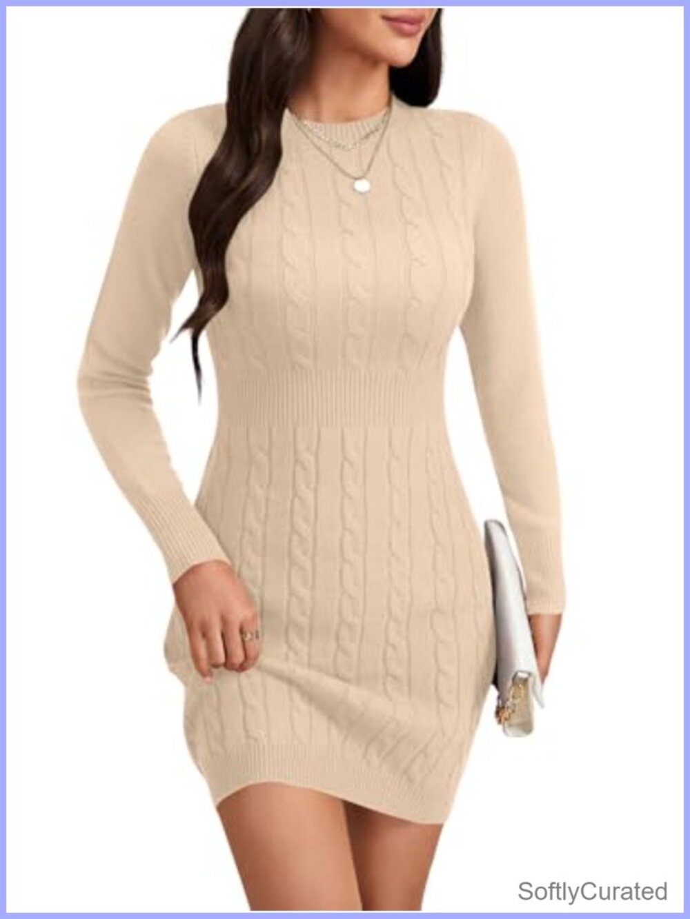 Cable Knit Bodycon Mini Dress Long Sleeve Crewneck Cocktail Party